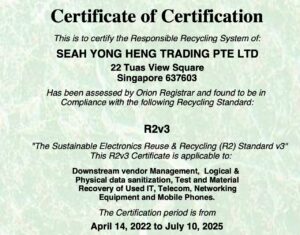 SYH Singapore is R2 version 3 certified